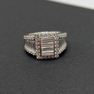 Diamonique Sterling Baguette Statement Ring Size 5